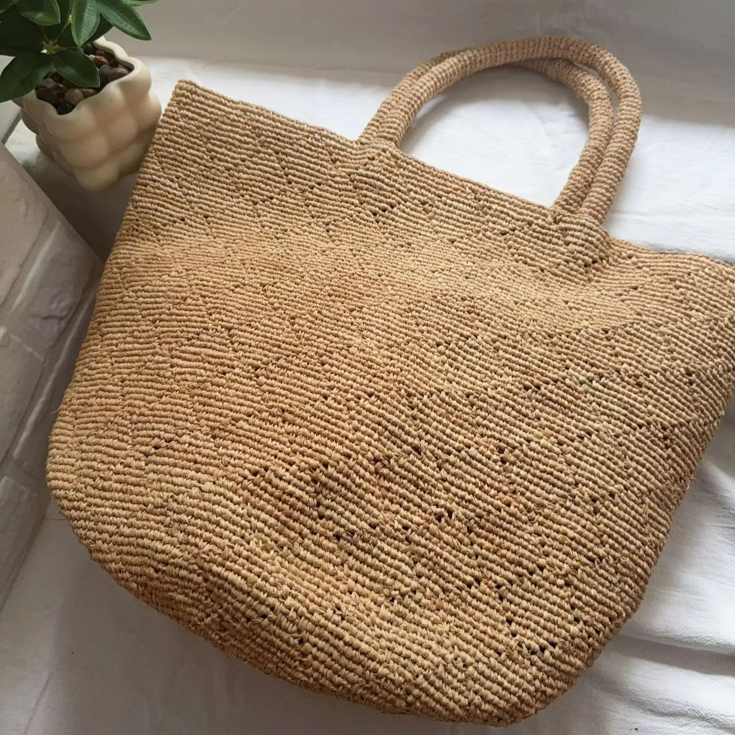Women'S Raffia Bags - El Örgüsü Hasır Rafya Çanta Kadın