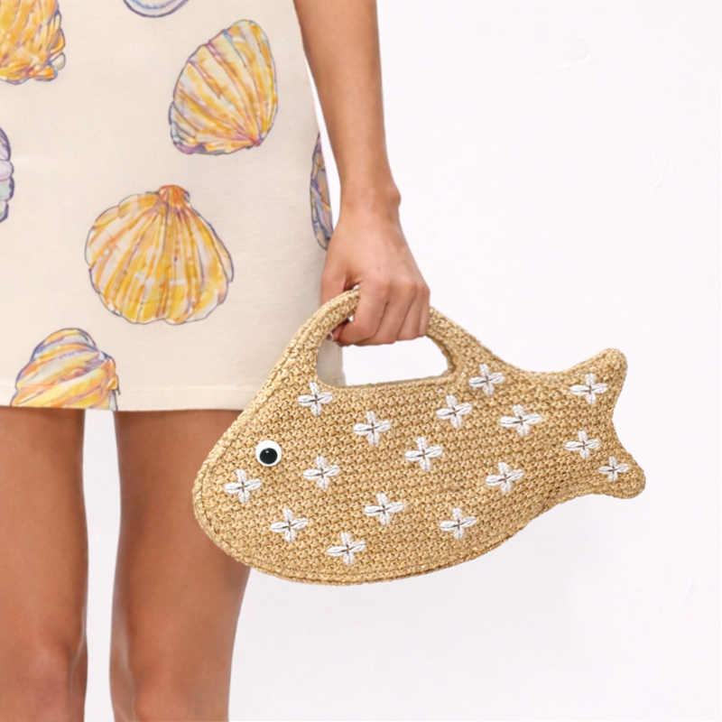 İşlemeli Balık Desenli Rafya H - Women'S Raffia Bags incelemesi ve fiyatı