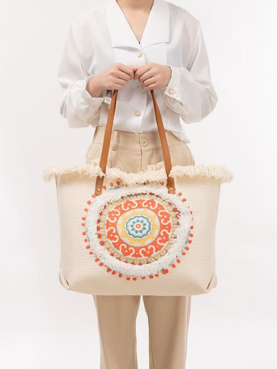 Renkli Mandala Yamalı Rafya Ça - Women'S Raffia Bags incelemesi ve fiyatı